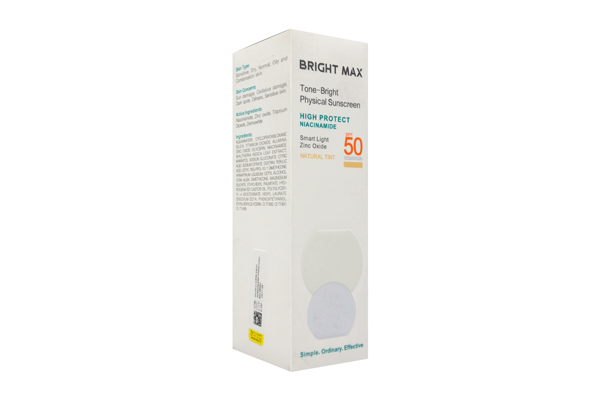 تصویر ضد آفتاب فیزیکال رنگی تن برایت spf 50 برایت مکس 40 میل